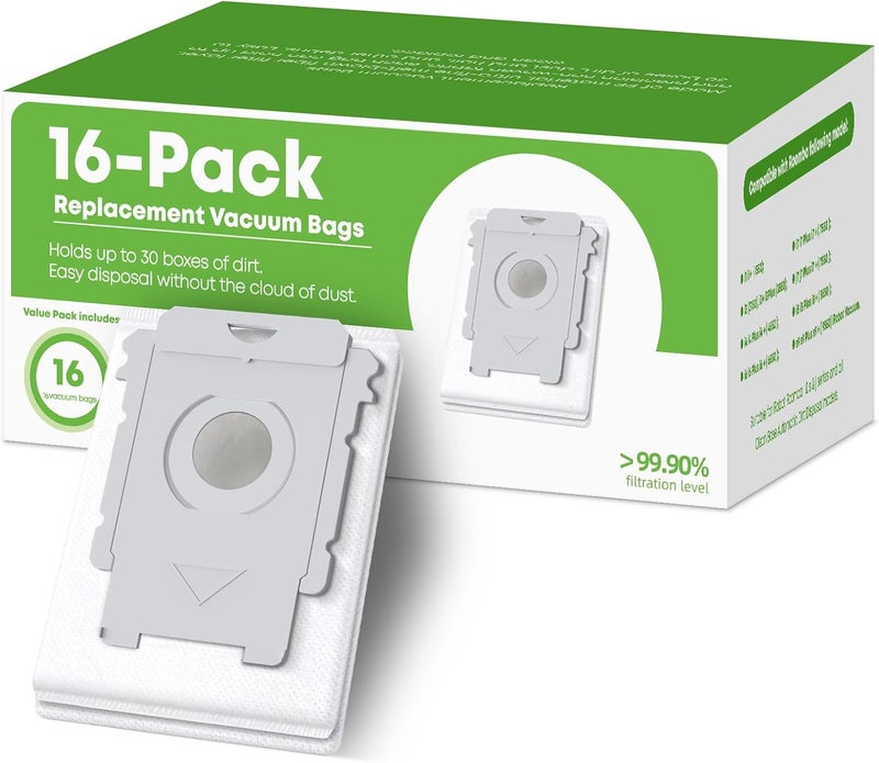 VB 16 Pack Replacement Roomba Vacuum Bags, Compatible with iRobot Roomba 104 105 405 504 505 705 Combo 10 Max, i7+ i3+ i4+ i6+ i8+ j7+ s9+, i s j Series, All Clean Base Automatic Dirt Disposal Bags - Image 1